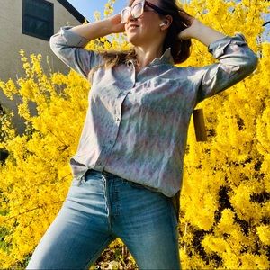 Billy T, BT Hi-Lo Denim Roll Up Sleeve Shirt Top L